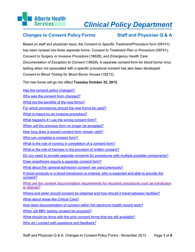 Staff And Physician Q  A Changes To Consent Policy Forms screenshot