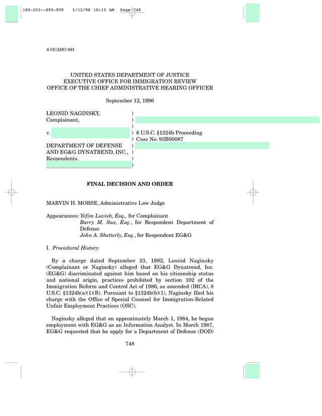 Final Decision And Order   Naginsky V. Department Of Defense And EGG Dynatrend, Inc. screenshot