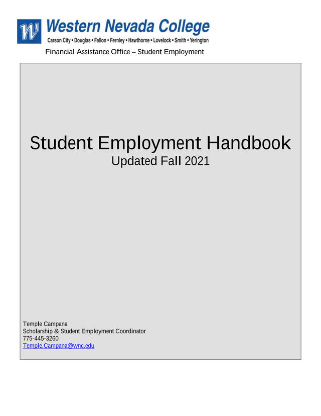 Student Employment Handbook screenshot