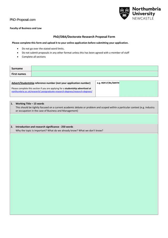 PhDDBADoctorate Research Proposal Form screenshot