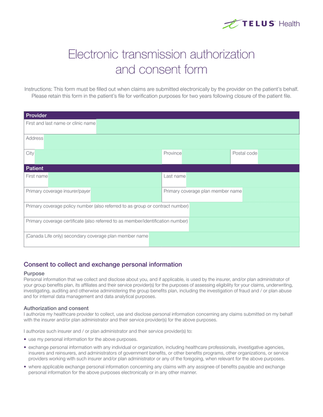 Electronic Transmission Authorization And Consent Form screenshot