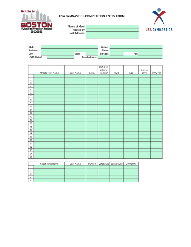 USA Gymnastics Competition Entry Form screenshot