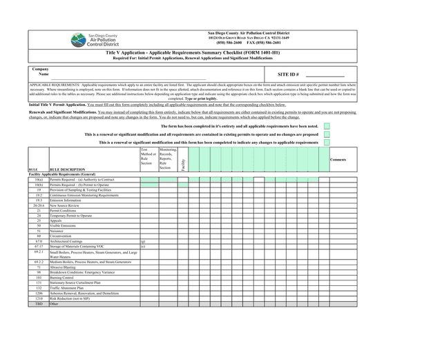 Title V Application   Applicable Requirements Summary Checklist (FORM 1401 H1) screenshot