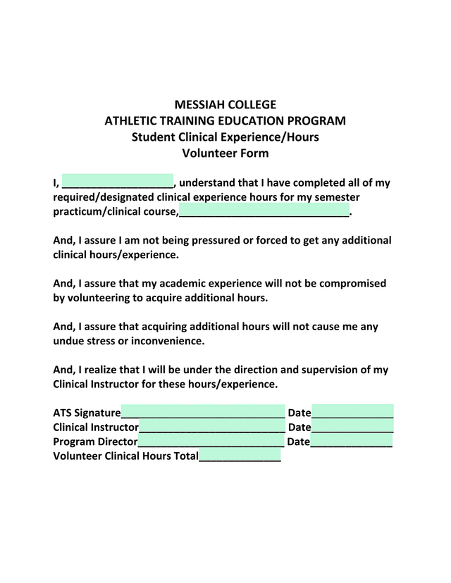 Student Clinical ExperienceHours Volunteer Form screenshot