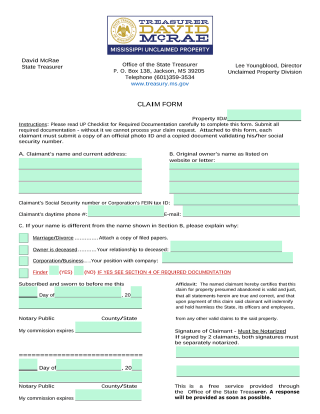 Claim Form screenshot