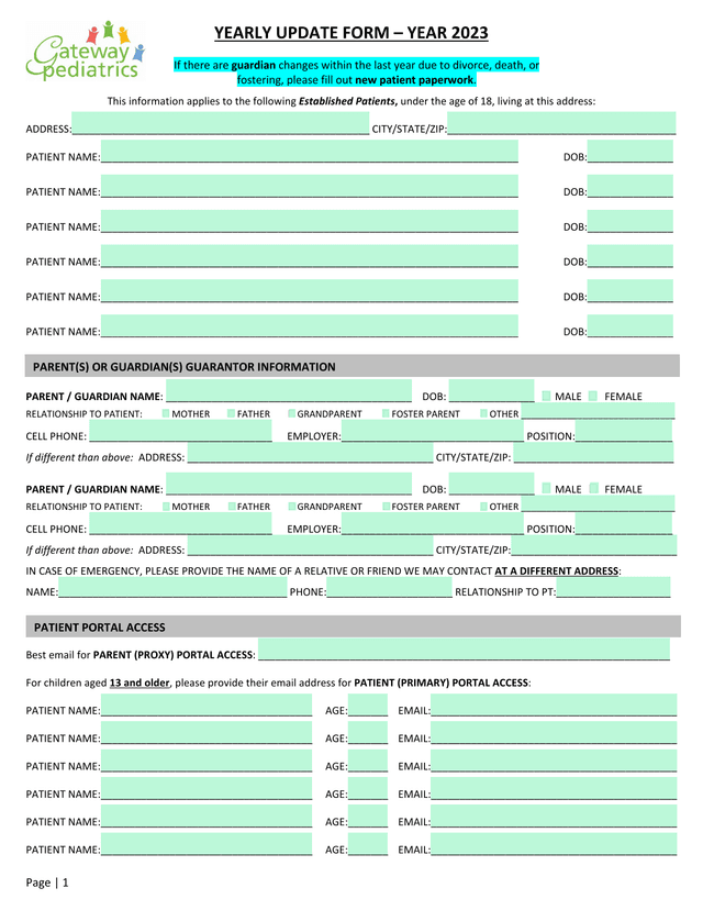 YEARLY UPDATE FORM  YEAR 2023 screenshot
