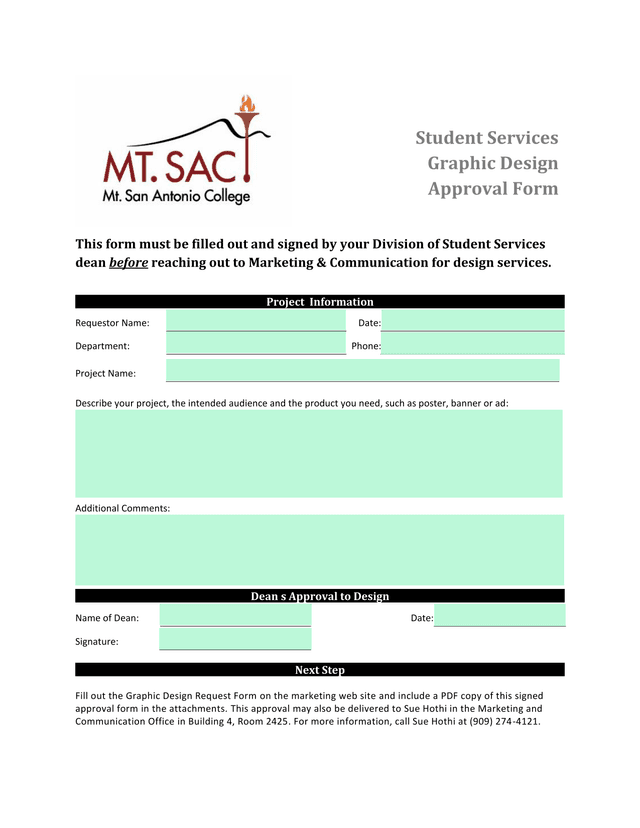Student Services Graphic Design Approval Form screenshot