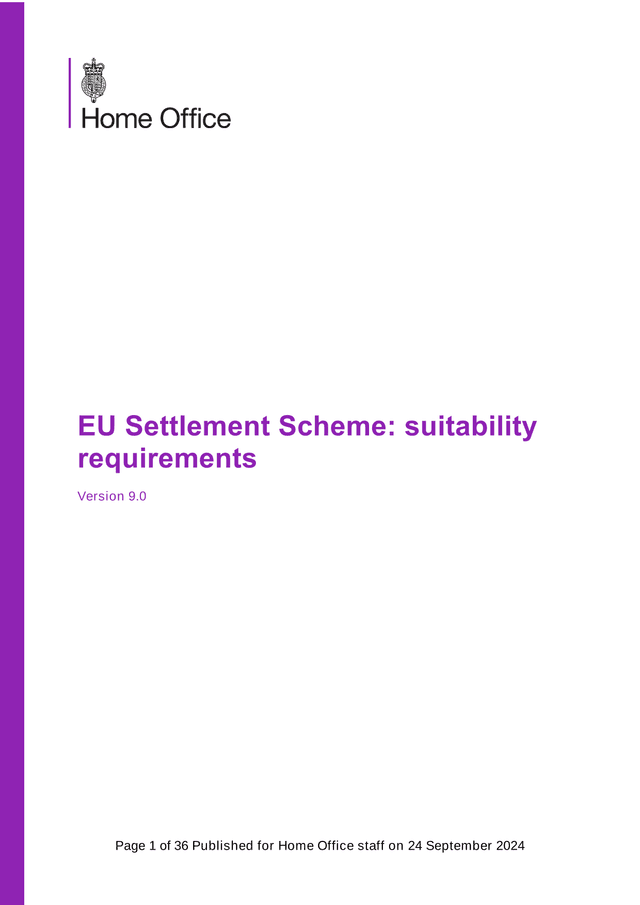 EU Settlement Scheme Suitability Requirements screenshot