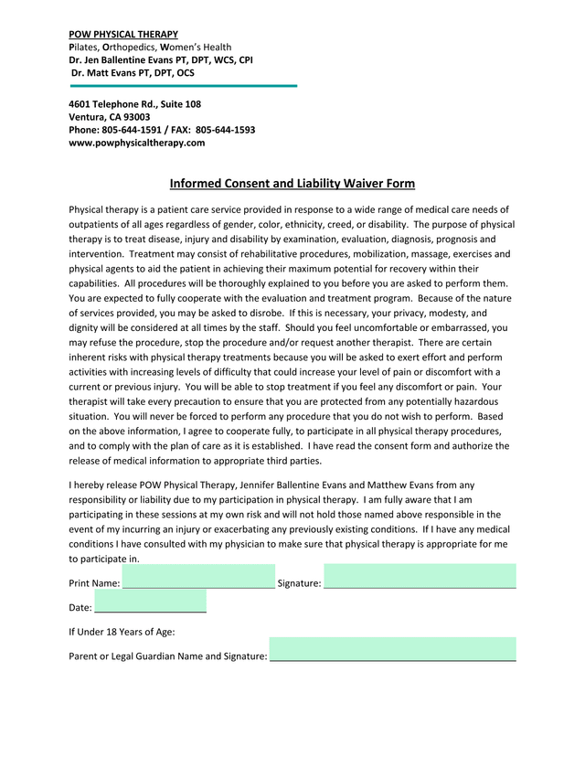 Informed Consent And Liability Waiver Form screenshot