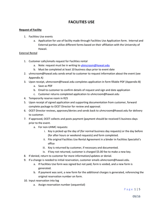 Facilities Use Request screenshot