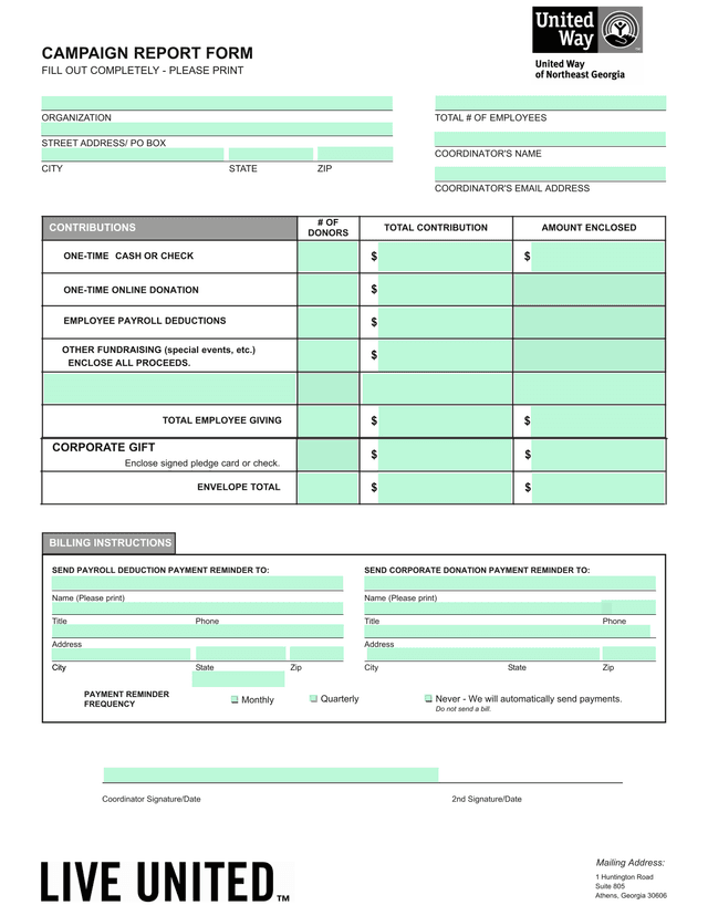 Campaign Report Form screenshot