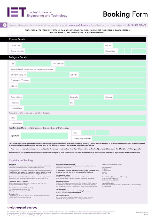Booking Form screenshot
