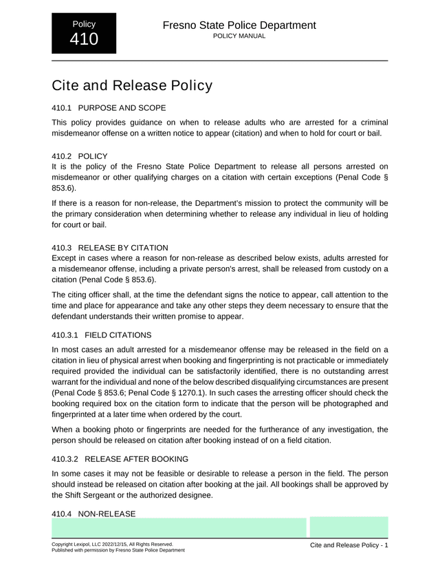 Cite And Release Policy screenshot