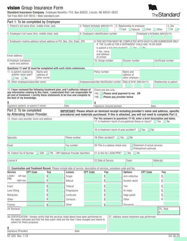 Vision Group Insurance Form screenshot