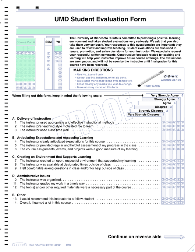 Course Instructor Evaluation Form screenshot