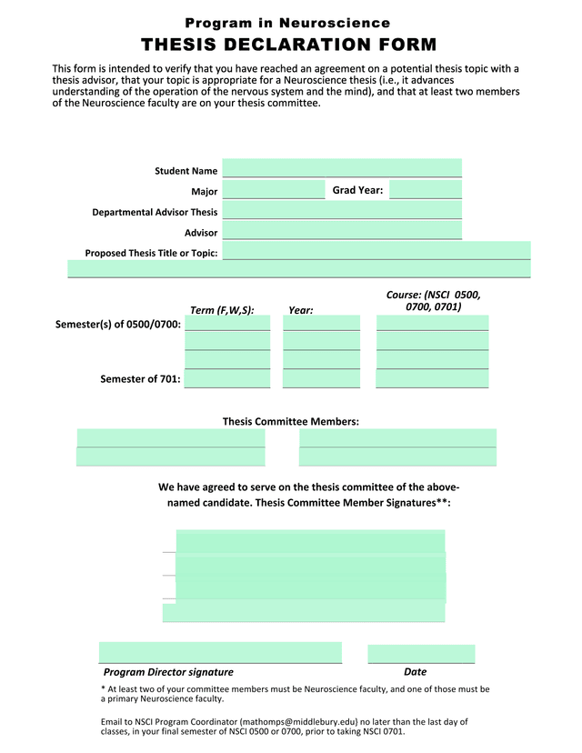 Thesis Declaration Form screenshot
