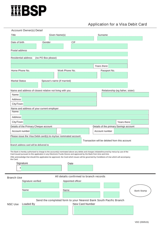 Application For A Visa Debit Card screenshot