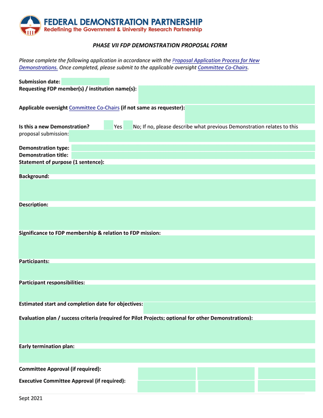 PHASE VII FDP DEMONSTRATION PROPOSAL FORM screenshot