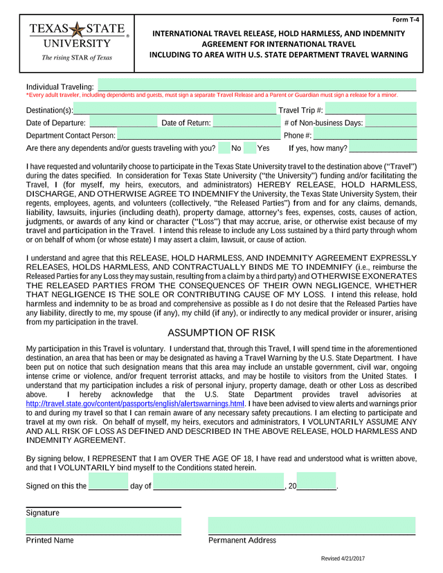 Travel Release Form screenshot