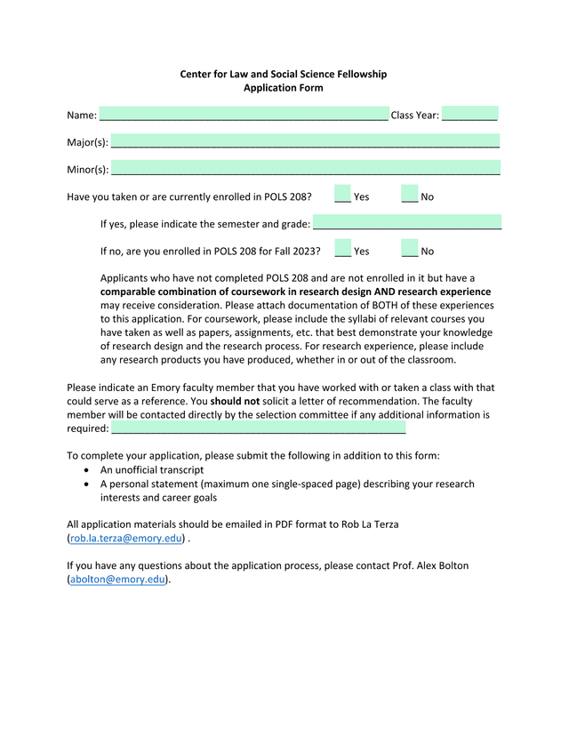 Center For Law And Social Science Fellowship Application Form screenshot
