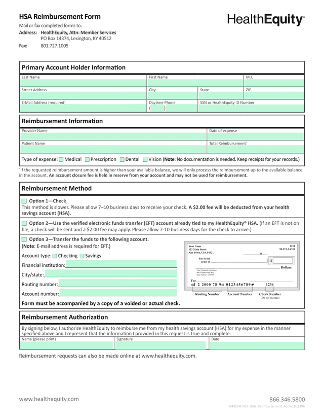 HSA Reimbursement Form screenshot