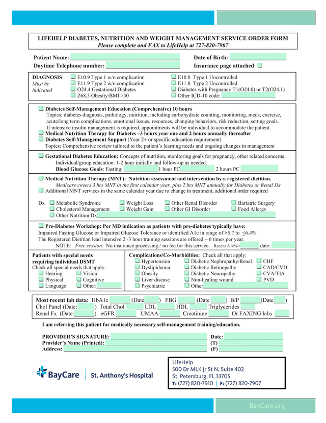 Diabetes Self Management Education Referral Form screenshot