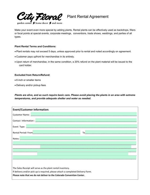 Plant Rental Agreement screenshot