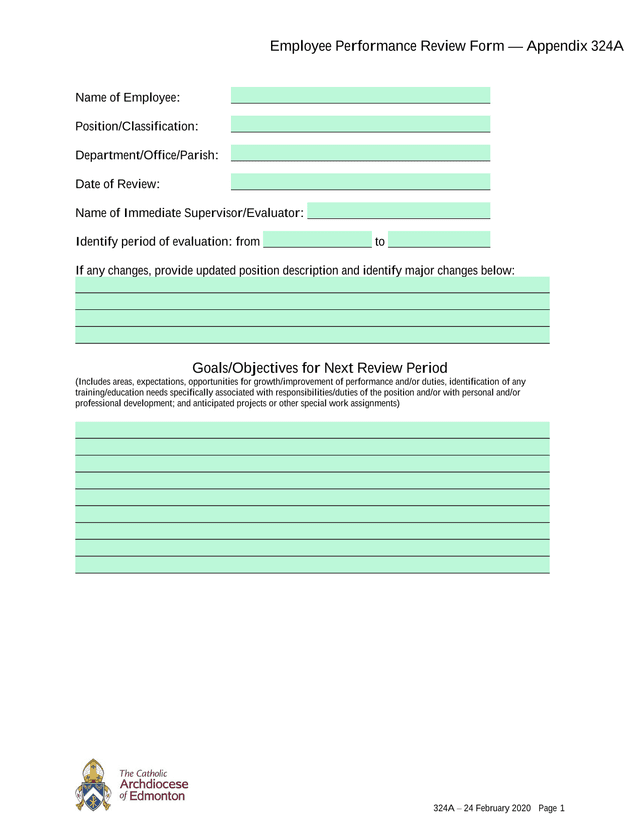 Employee Performance Review Form  Appendix 324A screenshot