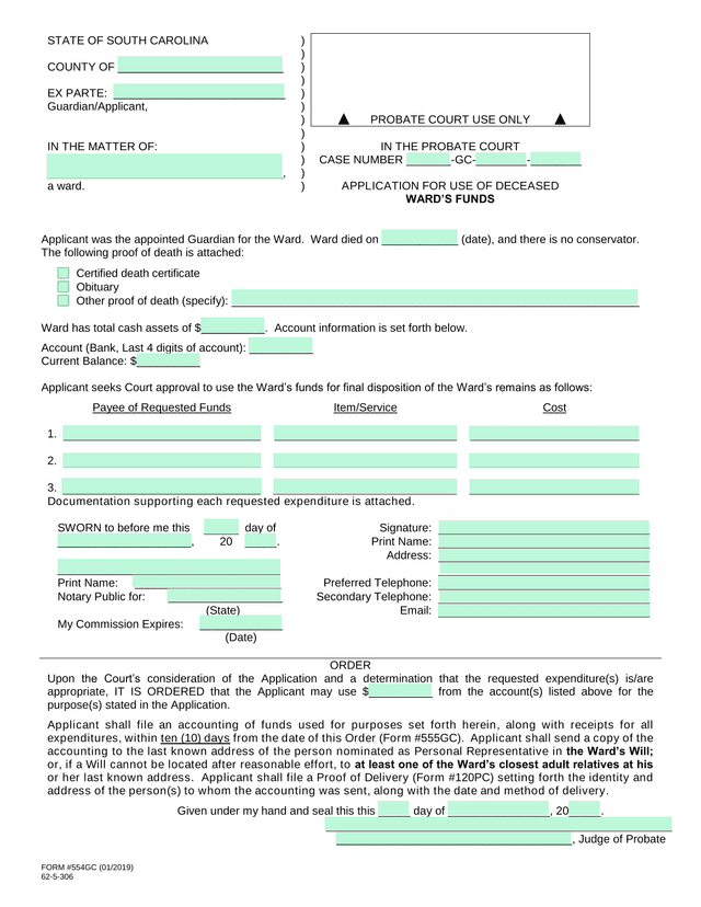 Application For Use Of Deceased WardS Funds screenshot