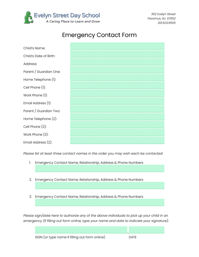 Emergency Contact Form screenshot