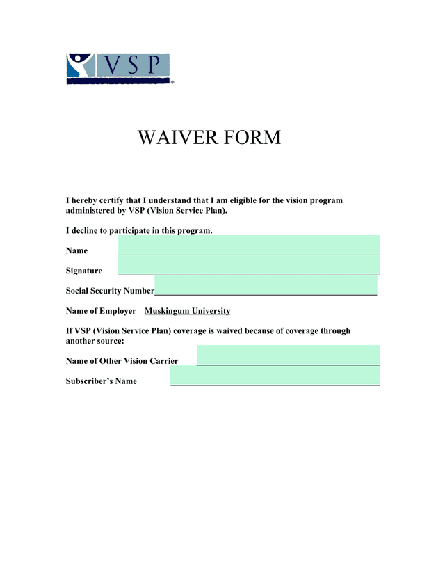 WAIVER FORM screenshot