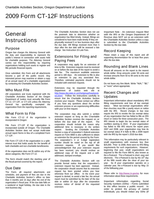 2009 Form CT 12F Instructions screenshot
