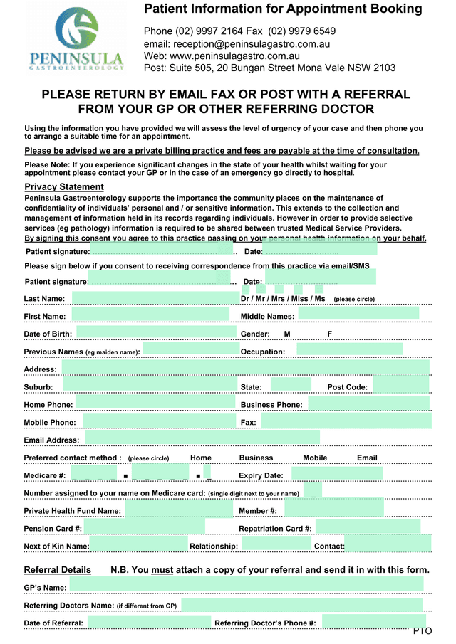 Patient Information For Appointment Booking screenshot