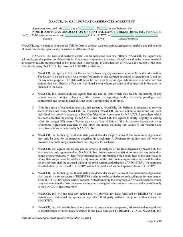 Data Assurances Agreement screenshot
