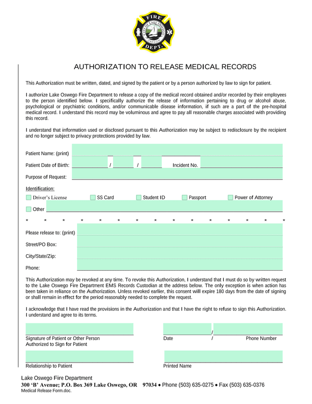 Medical Release Form.Doc screenshot