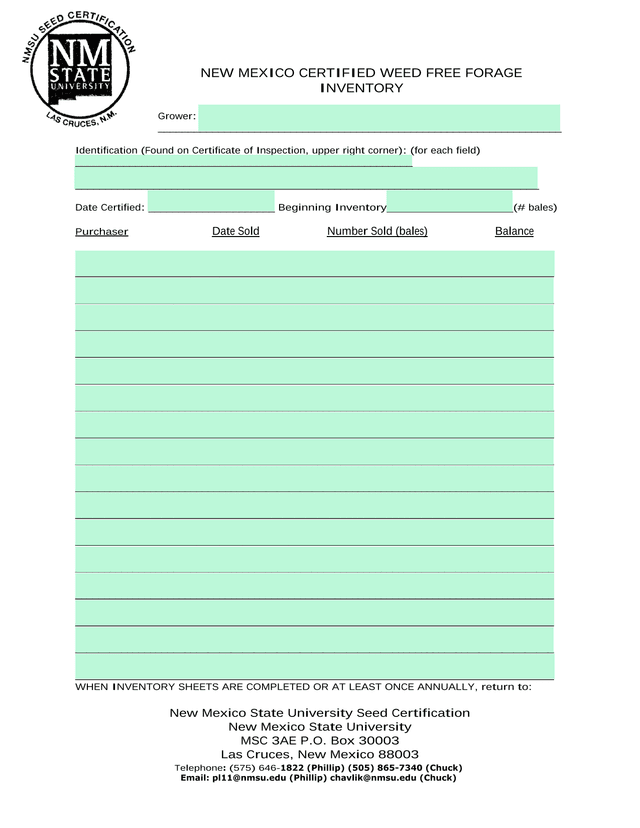 NEW MEXICO CERTIFIED WEED FREE FORAGE INVENTORY screenshot