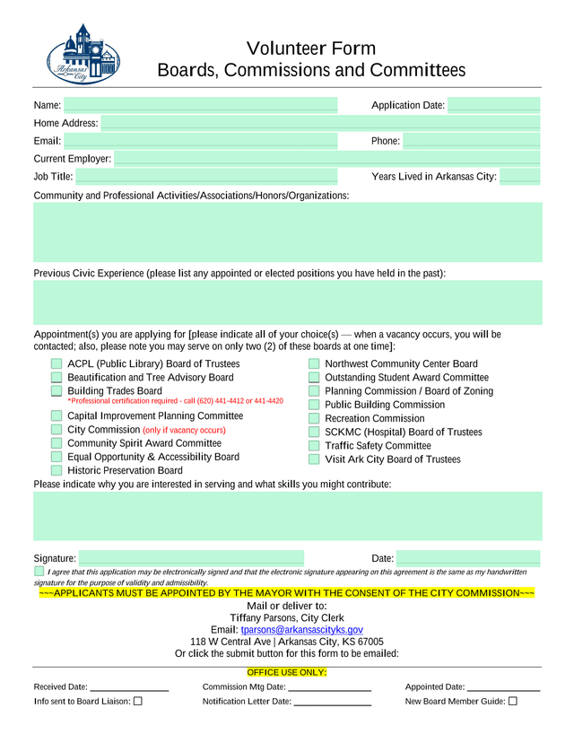 Volunteer Form   Boards, Commissions And Committees screenshot