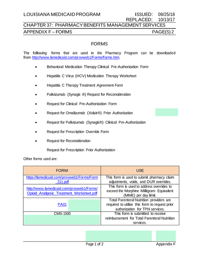 Louisiana Medicaid Program   Pharmacy Benefits Management Services Forms screenshot
