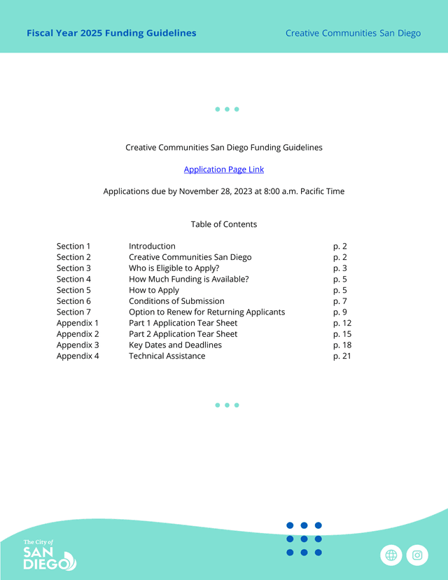 Fiscal Year 2025 Funding Guidelines Creative Communities San Diego screenshot