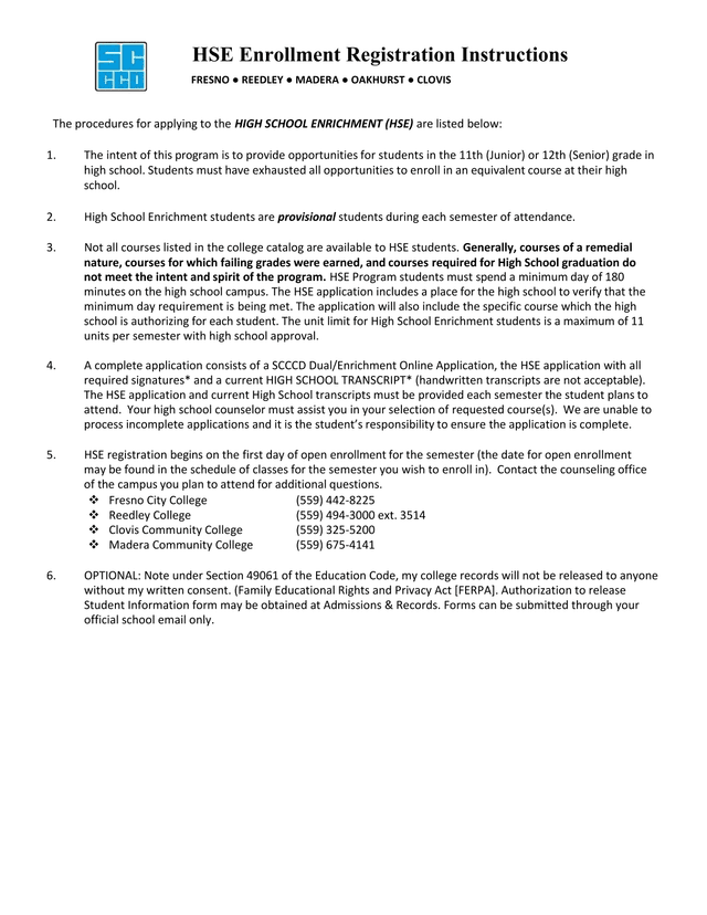 HSE Enrollment Registration Instructions screenshot
