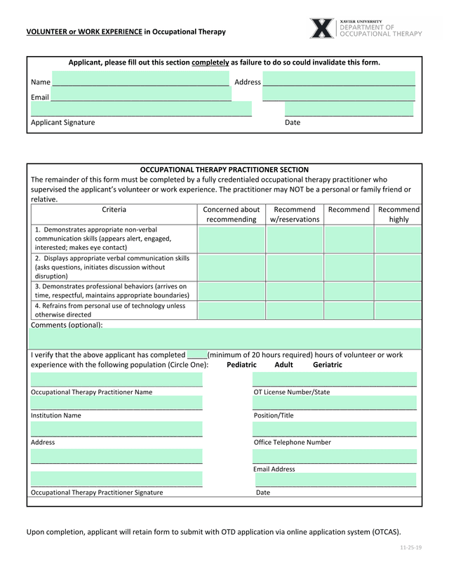 Volunteer Or Work Experience In Occupational Therapy screenshot