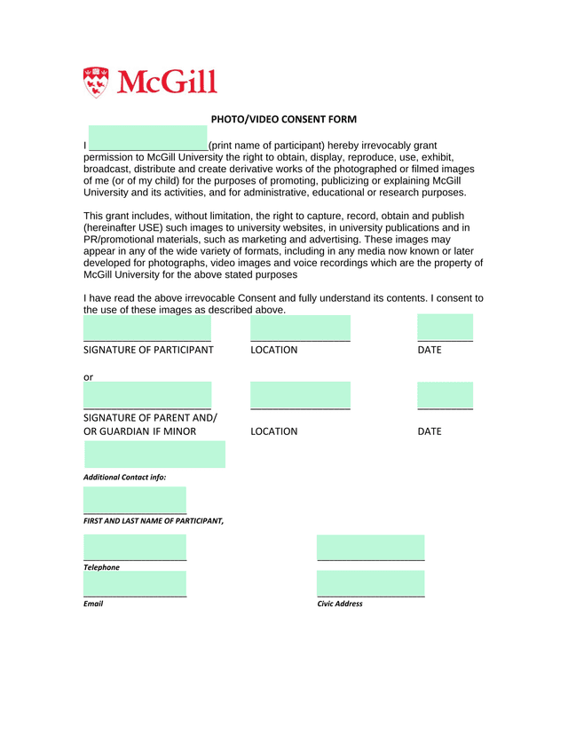 PHOTOVIDEO CONSENT FORM screenshot