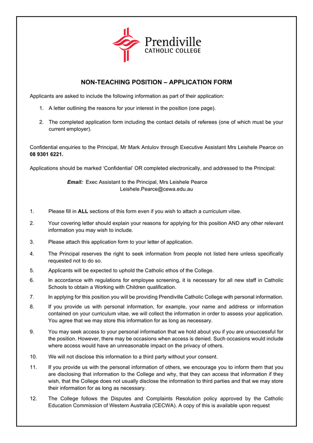 NON TEACHING POSITION  APPLICATION FORM screenshot