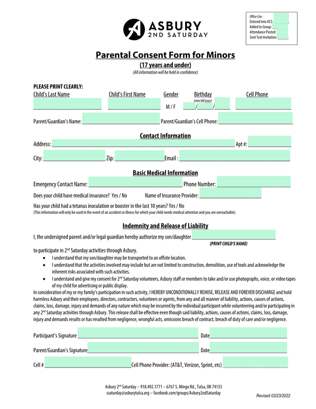 Parental Consent Form For Minors screenshot