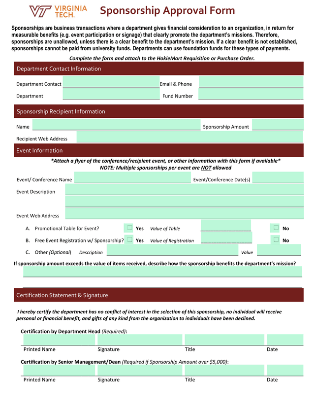 Sponsorship Approval Form screenshot