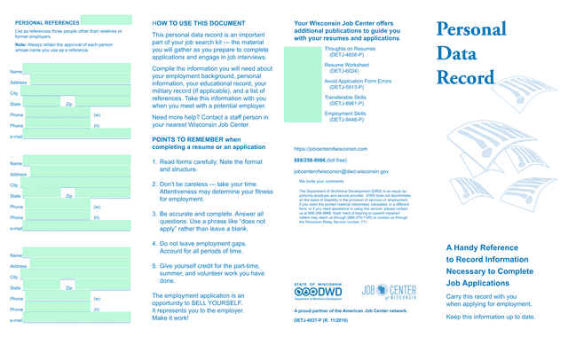 A Handy Reference To Record Information Necessary To Complete Job Applications screenshot