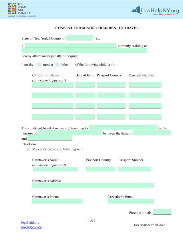 Consent For Minor Child(Ren) To Travel screenshot