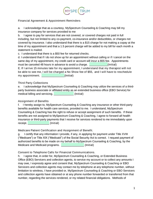 Financial Agreement  Appointment Reminders screenshot