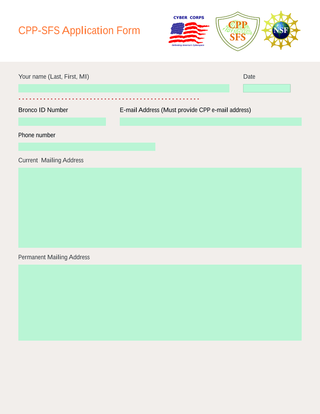 CPP SFS Application Form screenshot