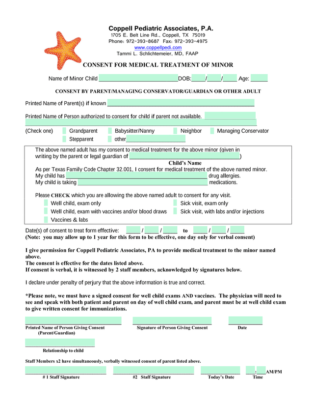 Consent For Medical Treatment Of Minor screenshot